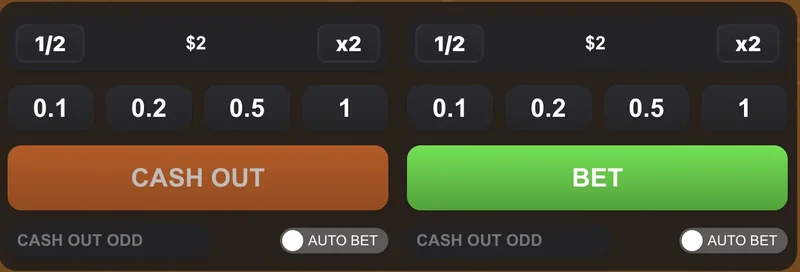 Flappy Rise Game cash out button active during a live bet with multiplier display