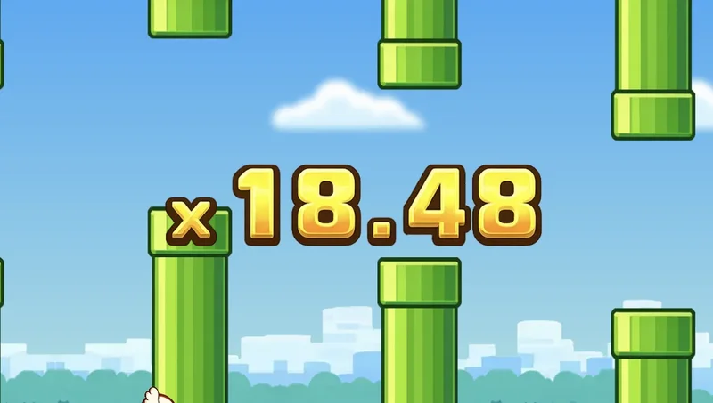 Flappy Rise Game high multiplier round reaching x18.48 during gameplay