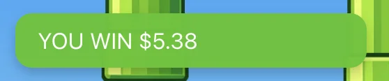 Flappy Rise Game winning notification showing successful payout amount